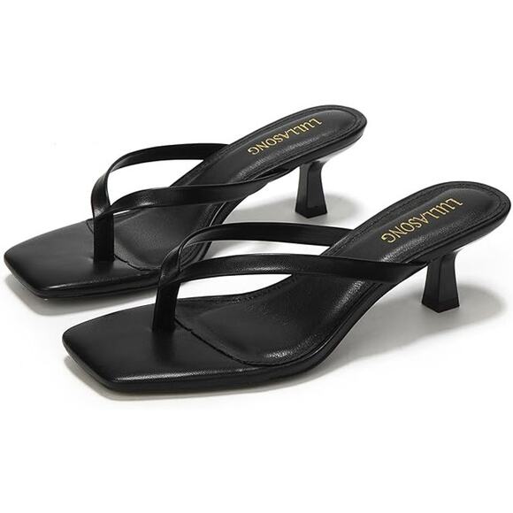 Lullasong Womens Size 7.5 Black Open Toe 2.5" Kitten Heel Slide On Sandal Shoes - Picture 2 of 6